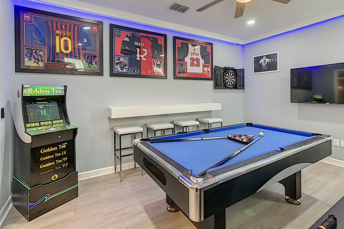 Pool Table, Darts and Golden Tee Machine