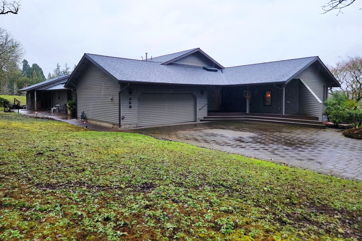 Entrance and 2-car garage