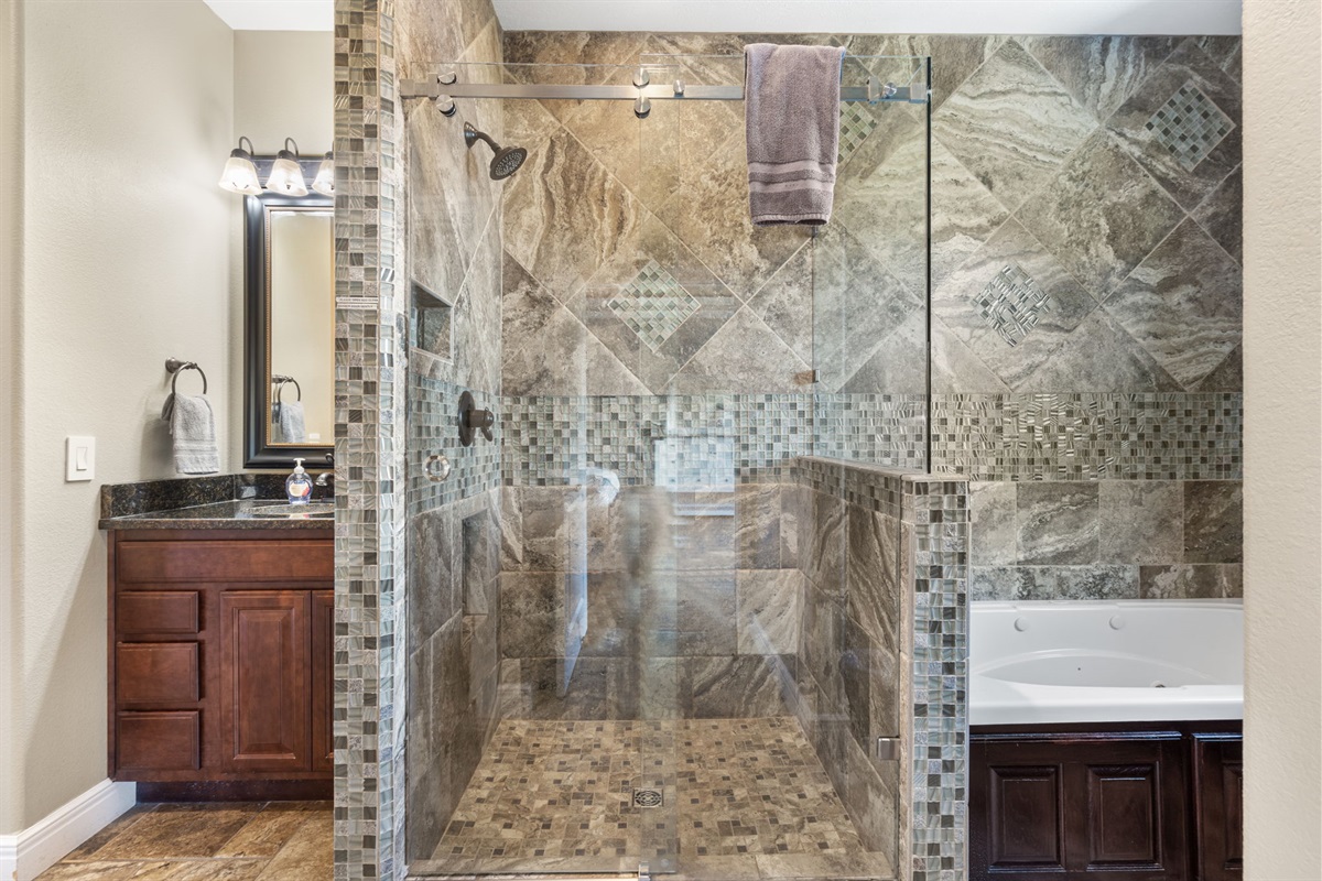 Walk in shower King #1. Jacuzzi tub.