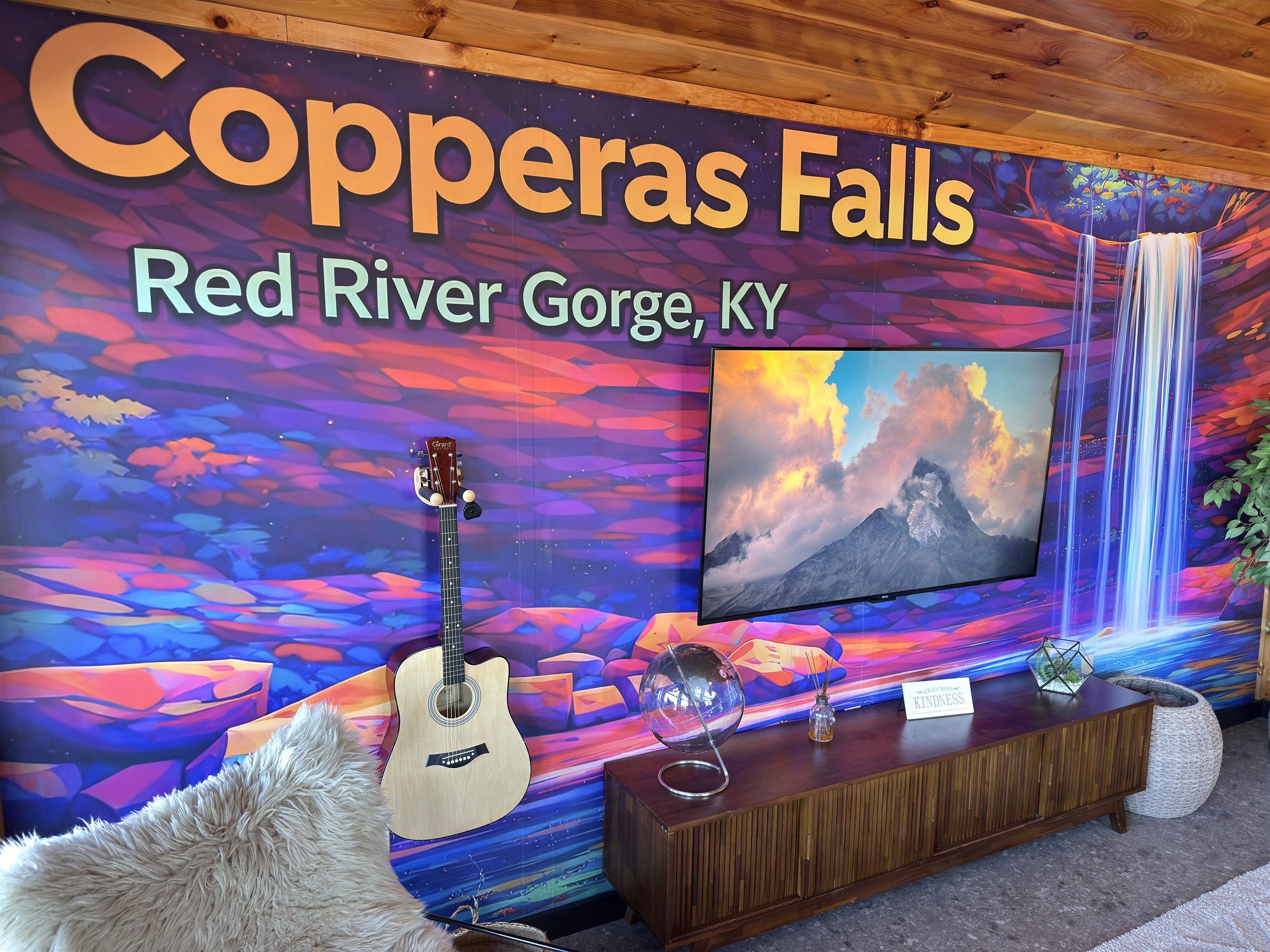 Upstairs living room with new mural