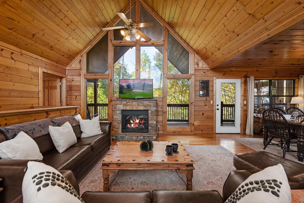 Enjoy peaceful nature views through the oversized cathedral windows!