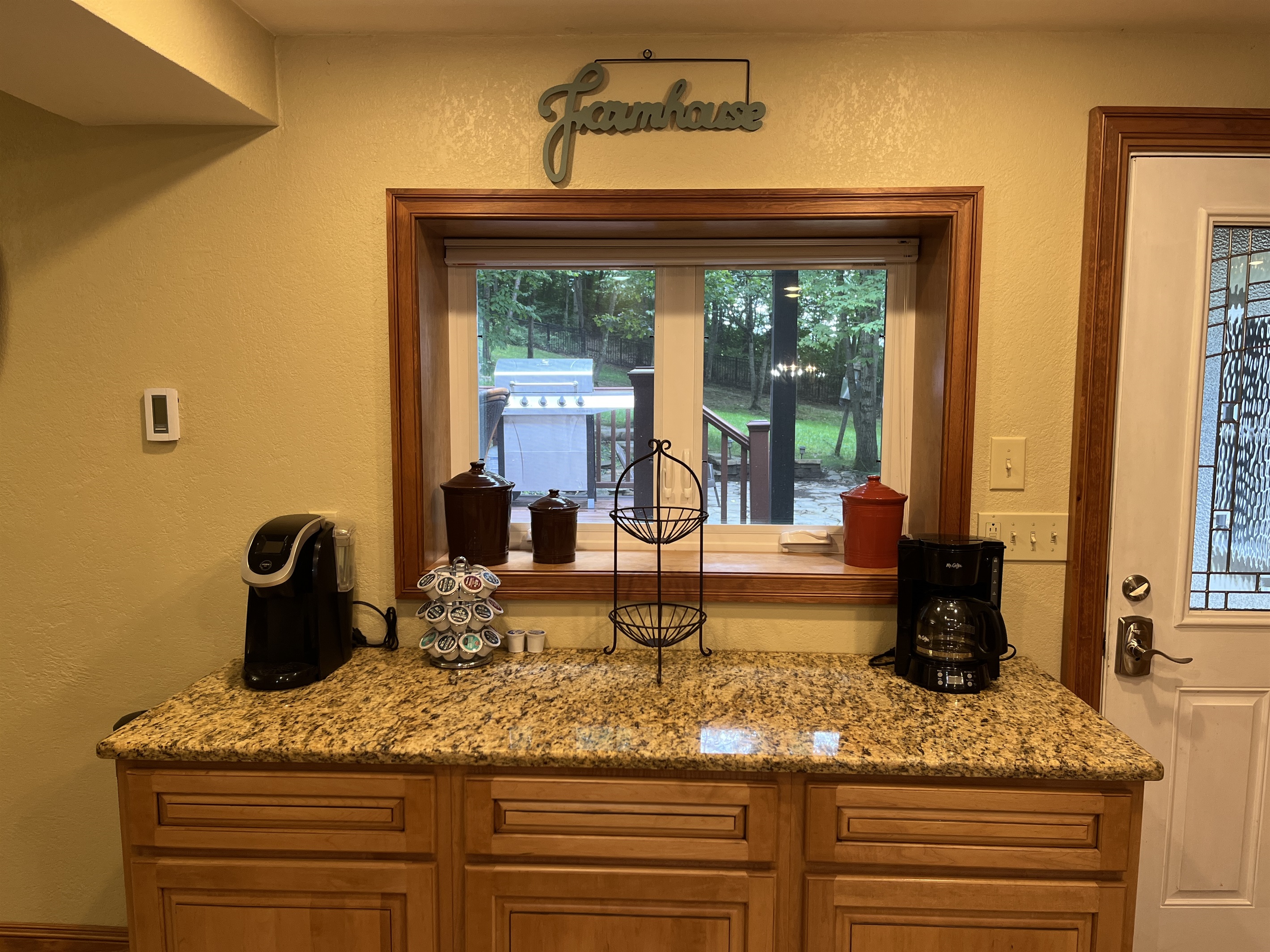 Coffee station with rear deck in view