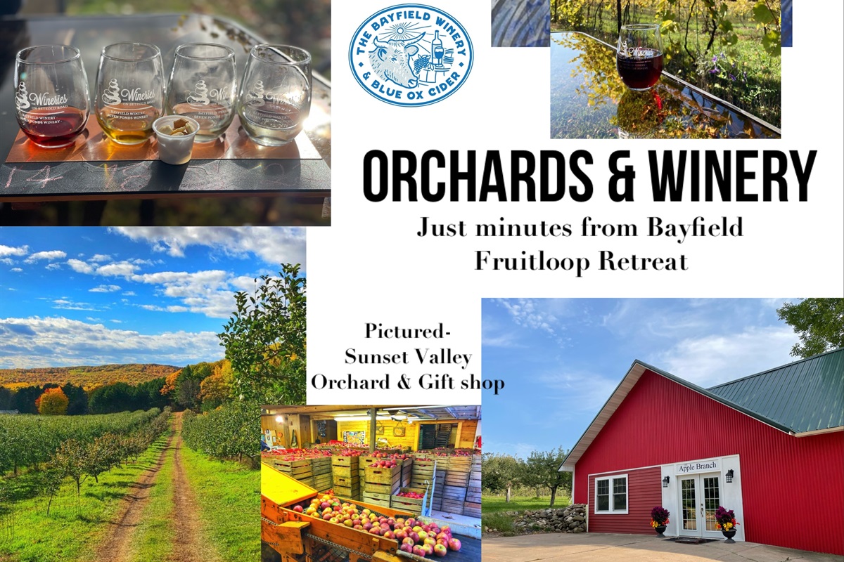 Visit the many berry farms orchards and a winery minutes away around the “Fruitloop” road winding around Bayfield town 