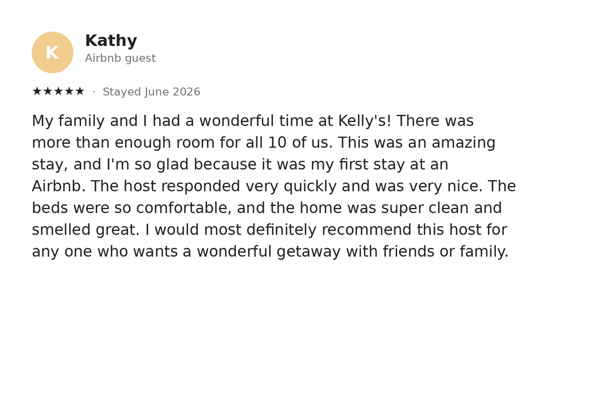A real five-star guest review — Guest Favorite, 5.0 stars.