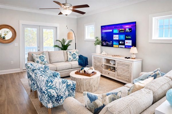 Gather together with the whole family at the end of the day and watch your favorite shows on the 75” Samsung TV with Roku to stream all your favorites. 