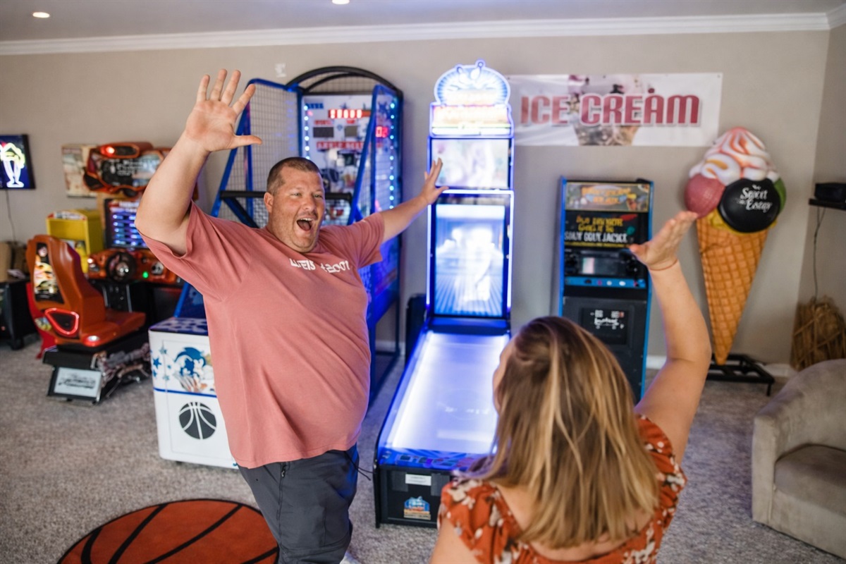 Arcade victory celebration moment