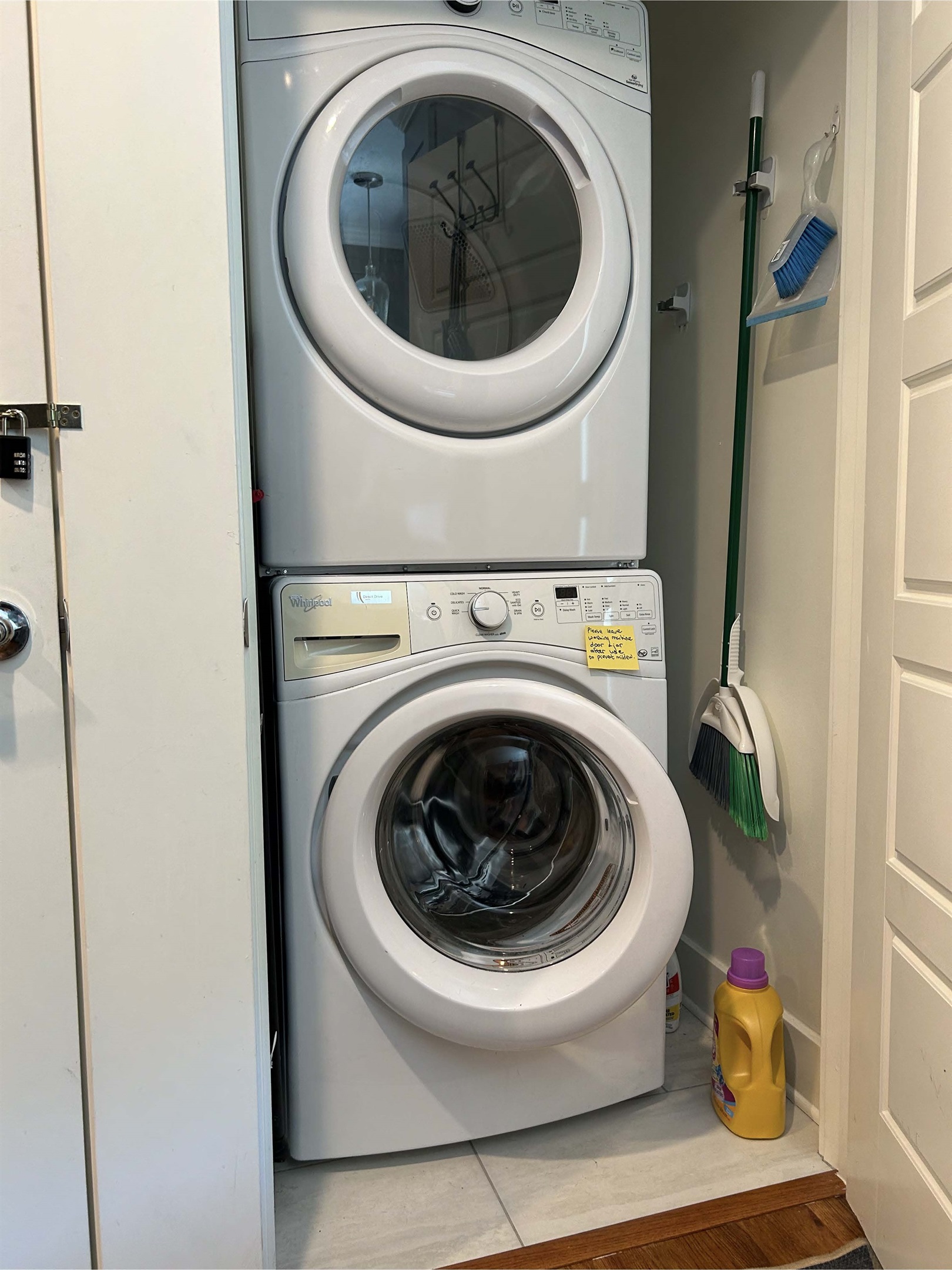 Washer & dryer, located in kitchen closet.