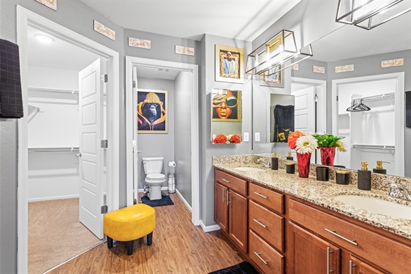 Master Suite's double sink, toilet and shower upstairs