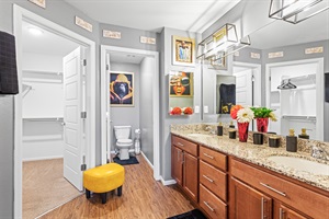 Master Suite's double sink, toilet and shower upstairs