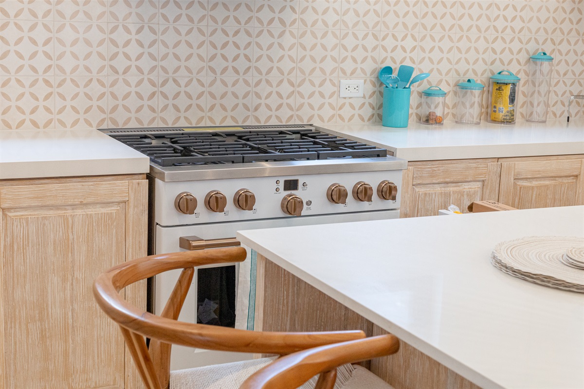 High end gas range perfect for gourmet dinners.