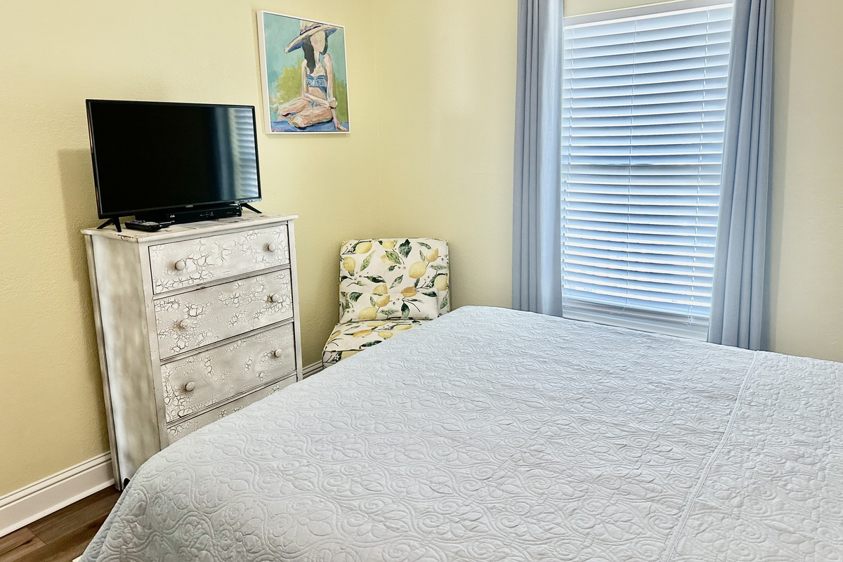 We also have a smart tv and a comfy chair to relax in!