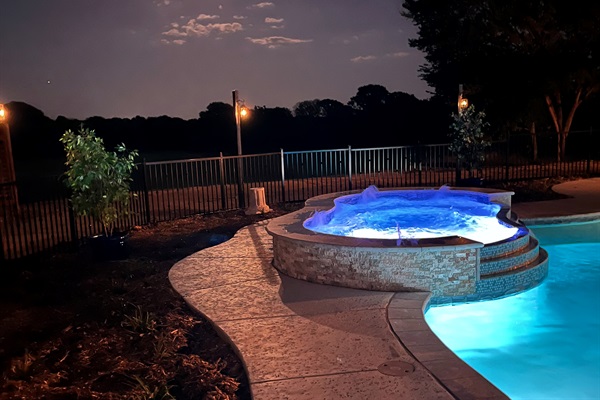 Resort style pool, magic of night swimming, hot tub for 20