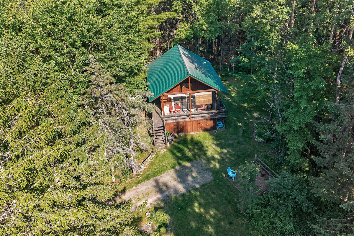 Aerial view of the wooded property