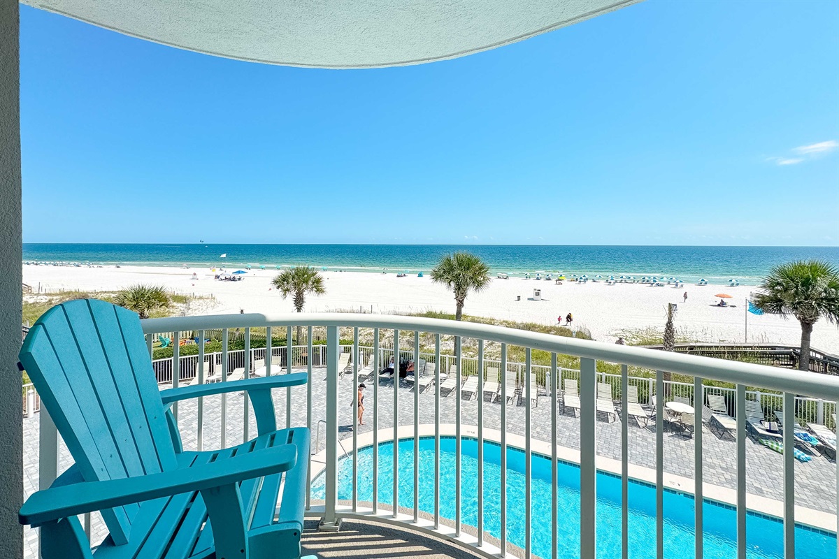 Poolside bliss meets beachfront beauty viewed from your private balcony. Your vacation starts here.