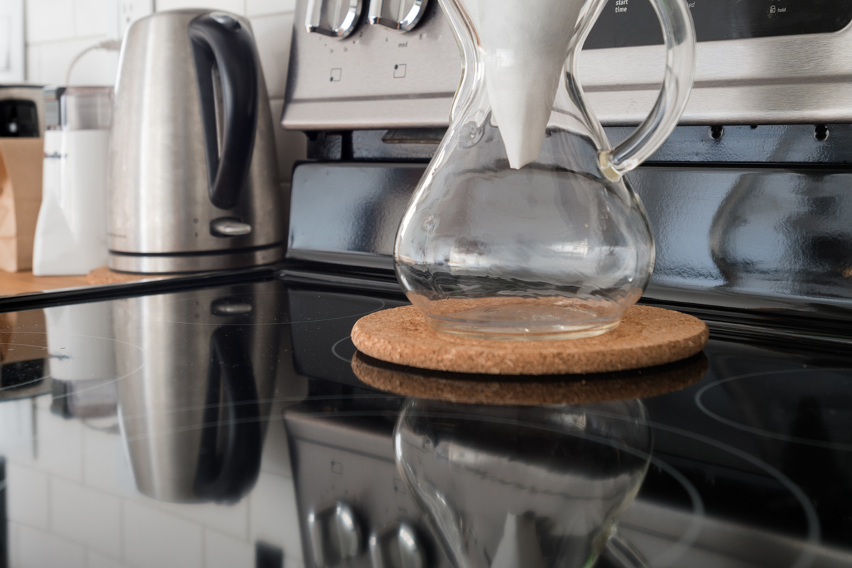 Kettle and carafe, ready for morning coffee