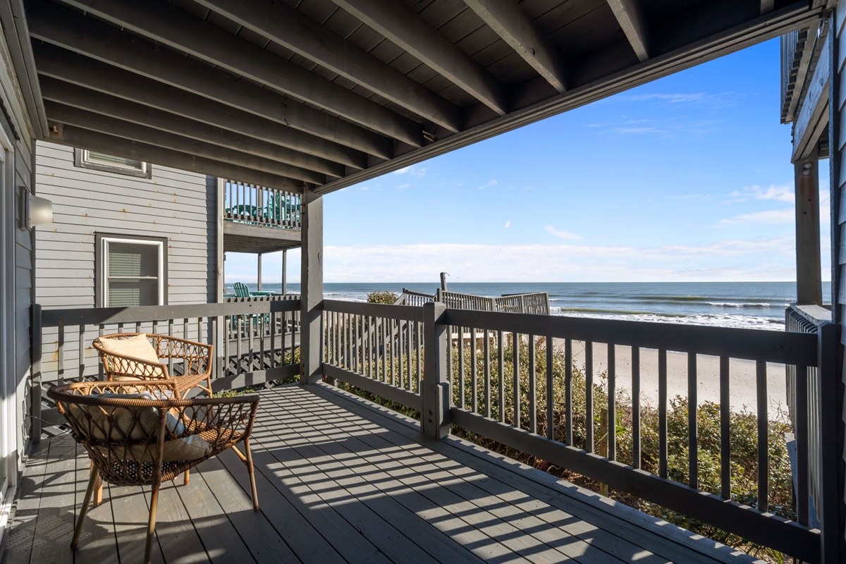 An ideal place for unwinding with a book, catching the sea breeze, and watching the waves roll in just steps away