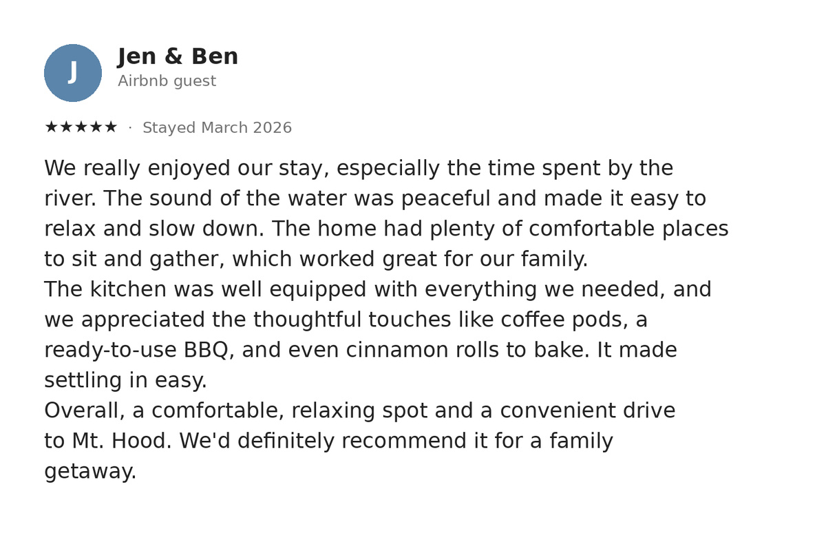 A real five-star guest review — one of 100+ at 4.99 stars.