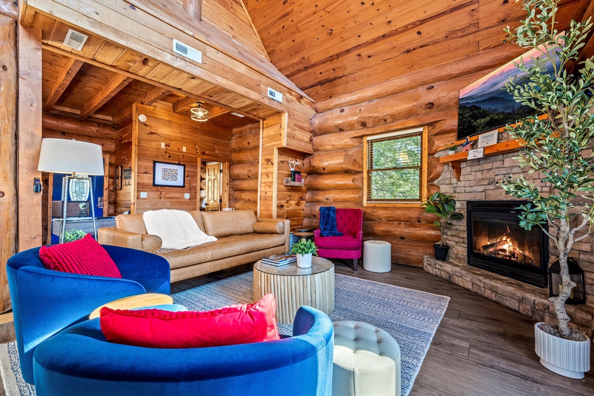 Turn on the fireplace and curl up with a book and a blanket on the new leather couch. Or turn on the Roku TV and watch your favorite shows.