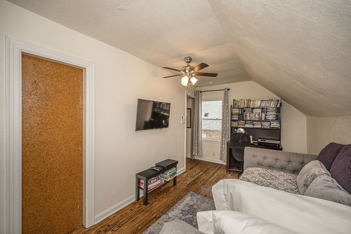 This bedroom includes a Smart TV and DVD's.