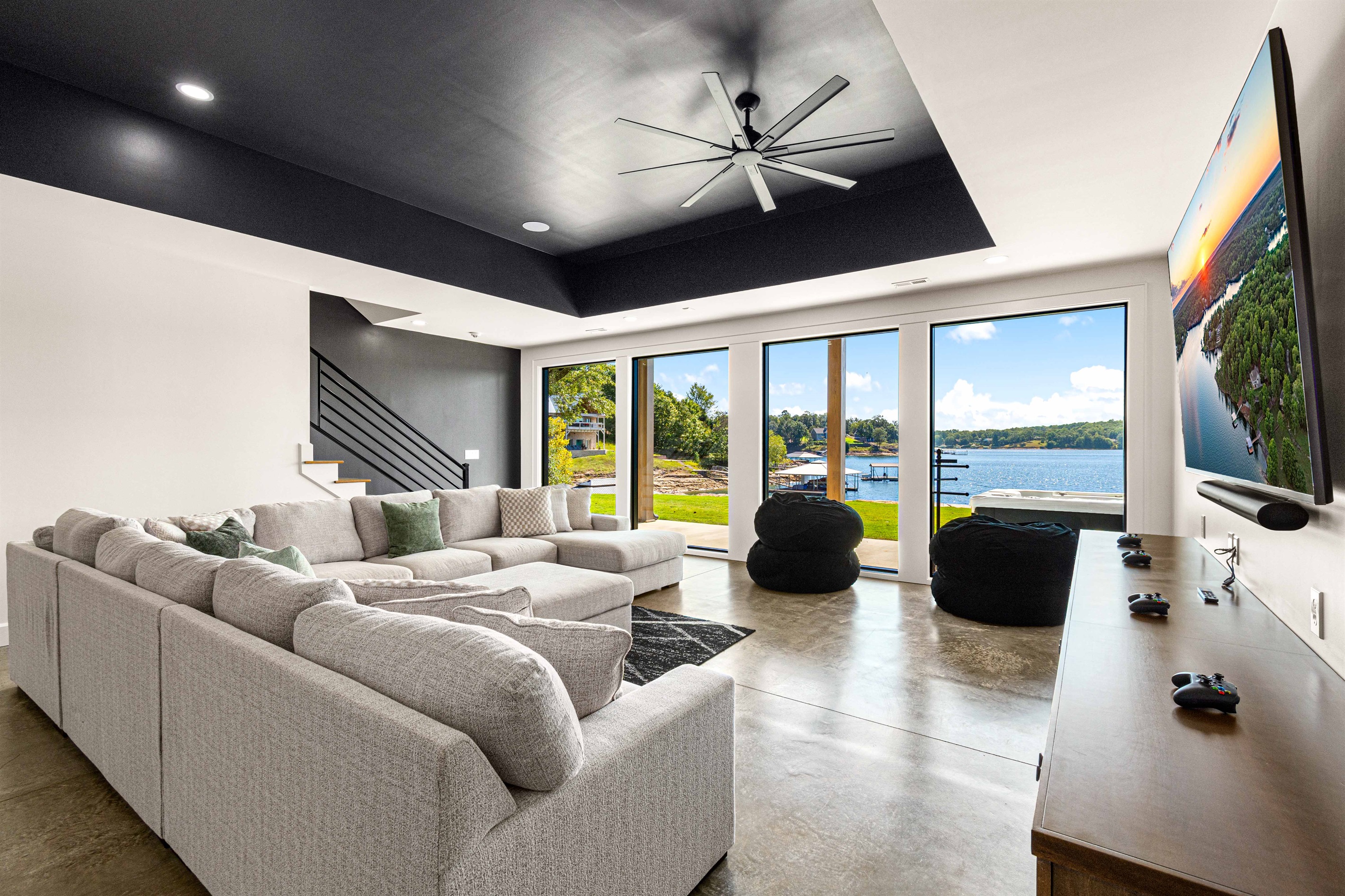 Lakeside views from the basement game room