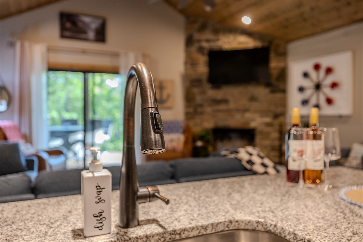 Kitchen island overlooking the living room