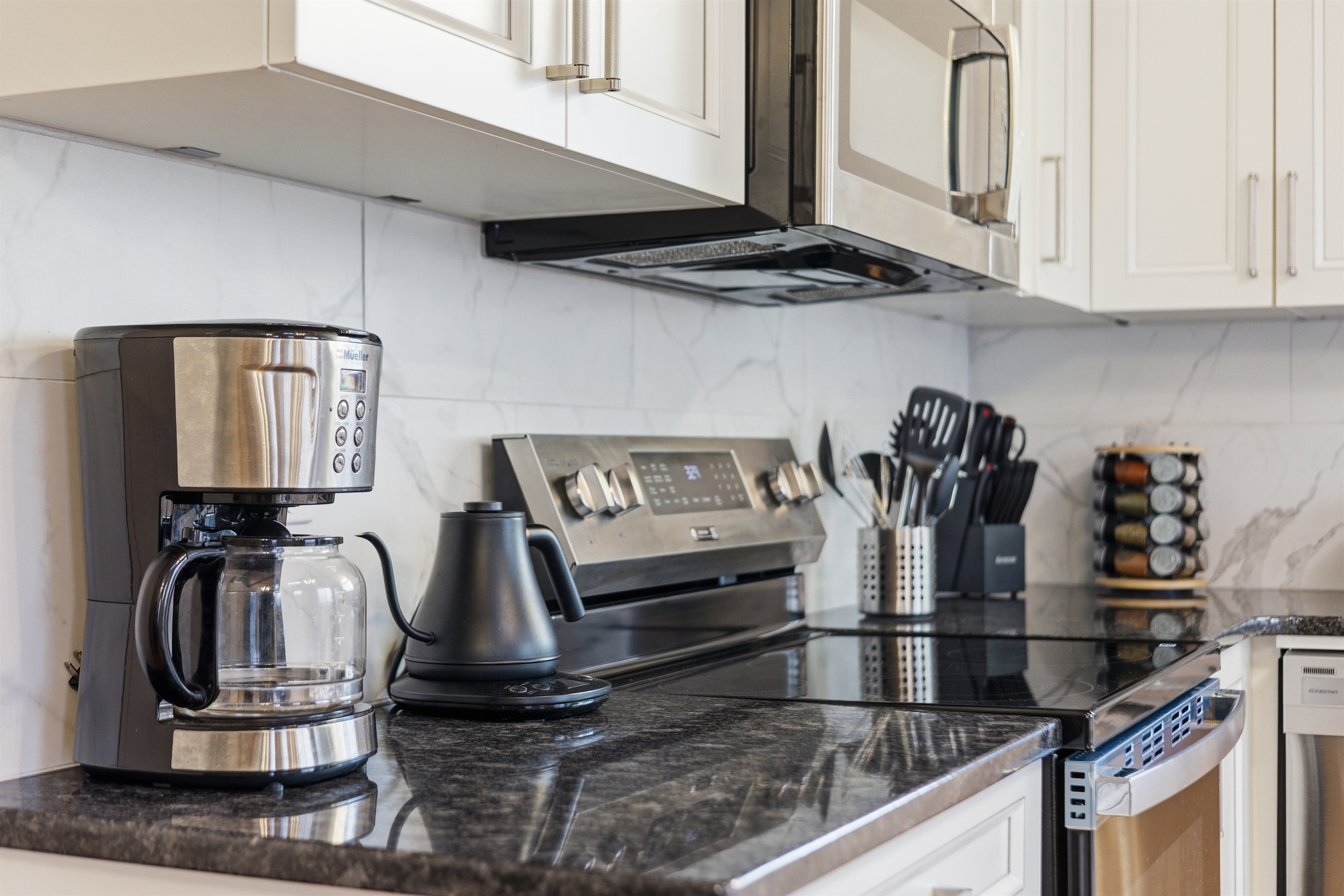Kitchen with stainless steel appliances and granite countertops