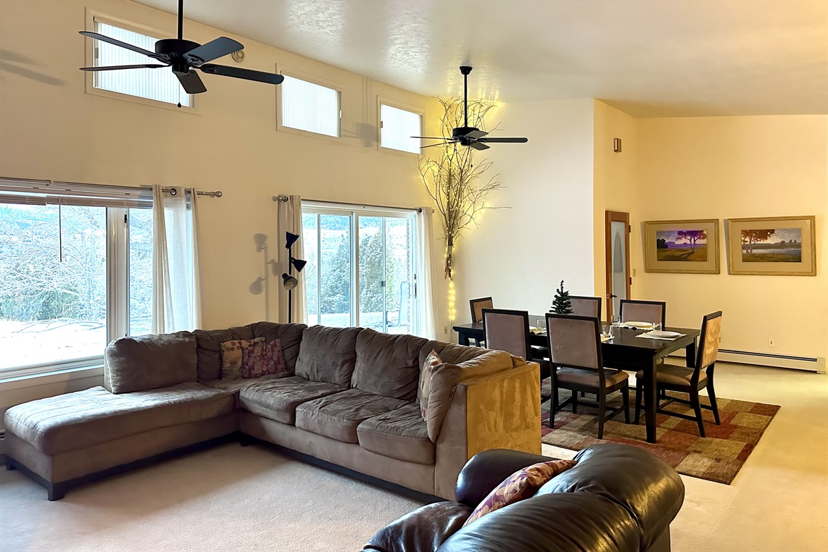 The living room and dining room are part of the "great room," making it easy to hang out with your friends and family and connect in the middle of Montana nature.