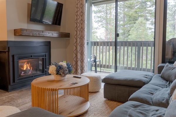 A gas fireplace that we remotely turn on before your arrival in the winter time.