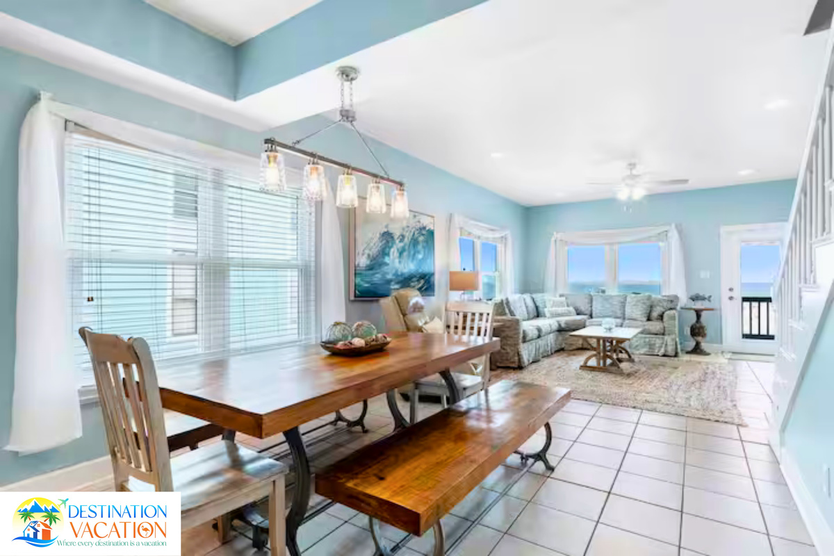 Bright dining welcomes leisurely meals together.