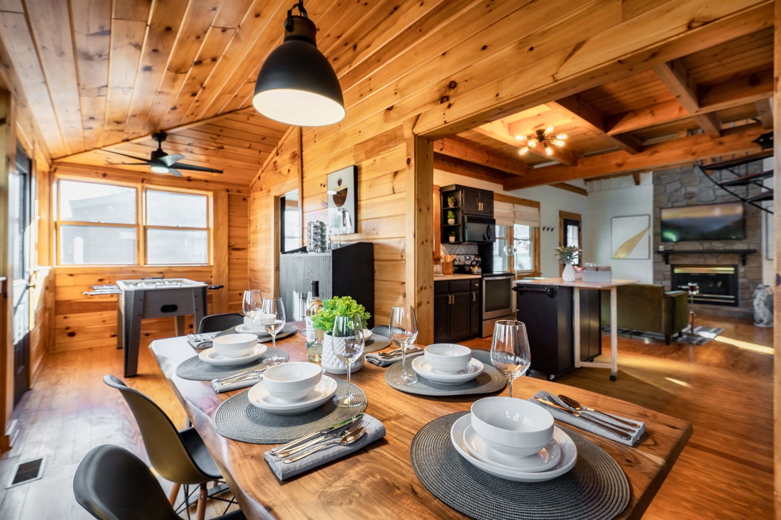 Gather around the table and merrily talk about your day, as you eat your meal prepared from the kitchen. Comfortably seats 6 people, so nobody is left out!
