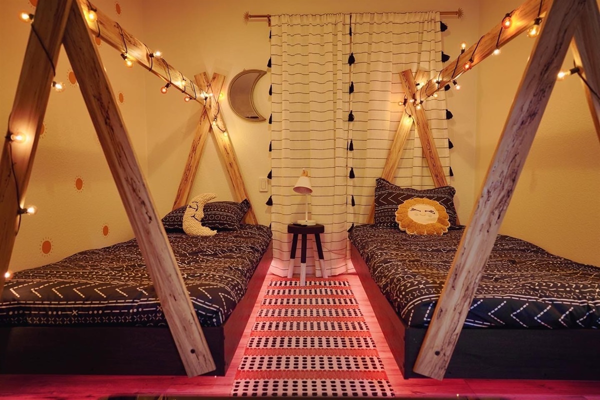 The Teepee bedroom with floating beds & fun lights