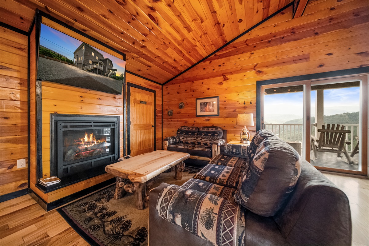 Nothing has been overlooked in the decorating and design of this cabin. Everything is real and every door and window has a mountain top view.