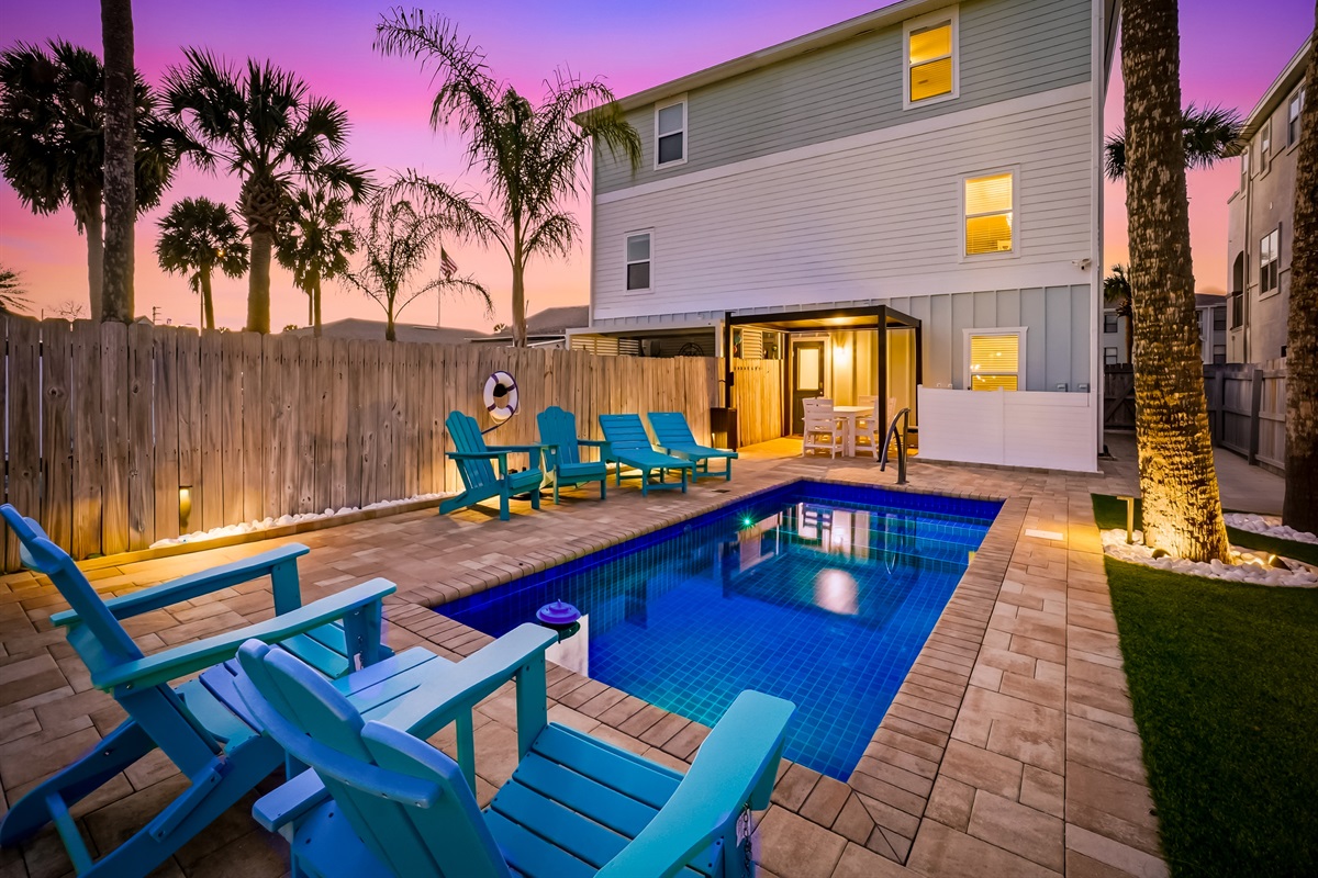 Well lit backyard for night time swim adventures
