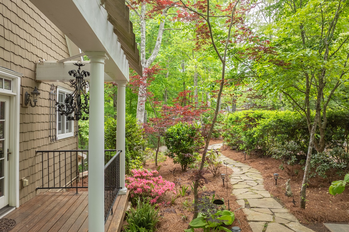 Follow the garden path to your private mountain retreat, where fresh air, quiet mornings, and relaxation await.