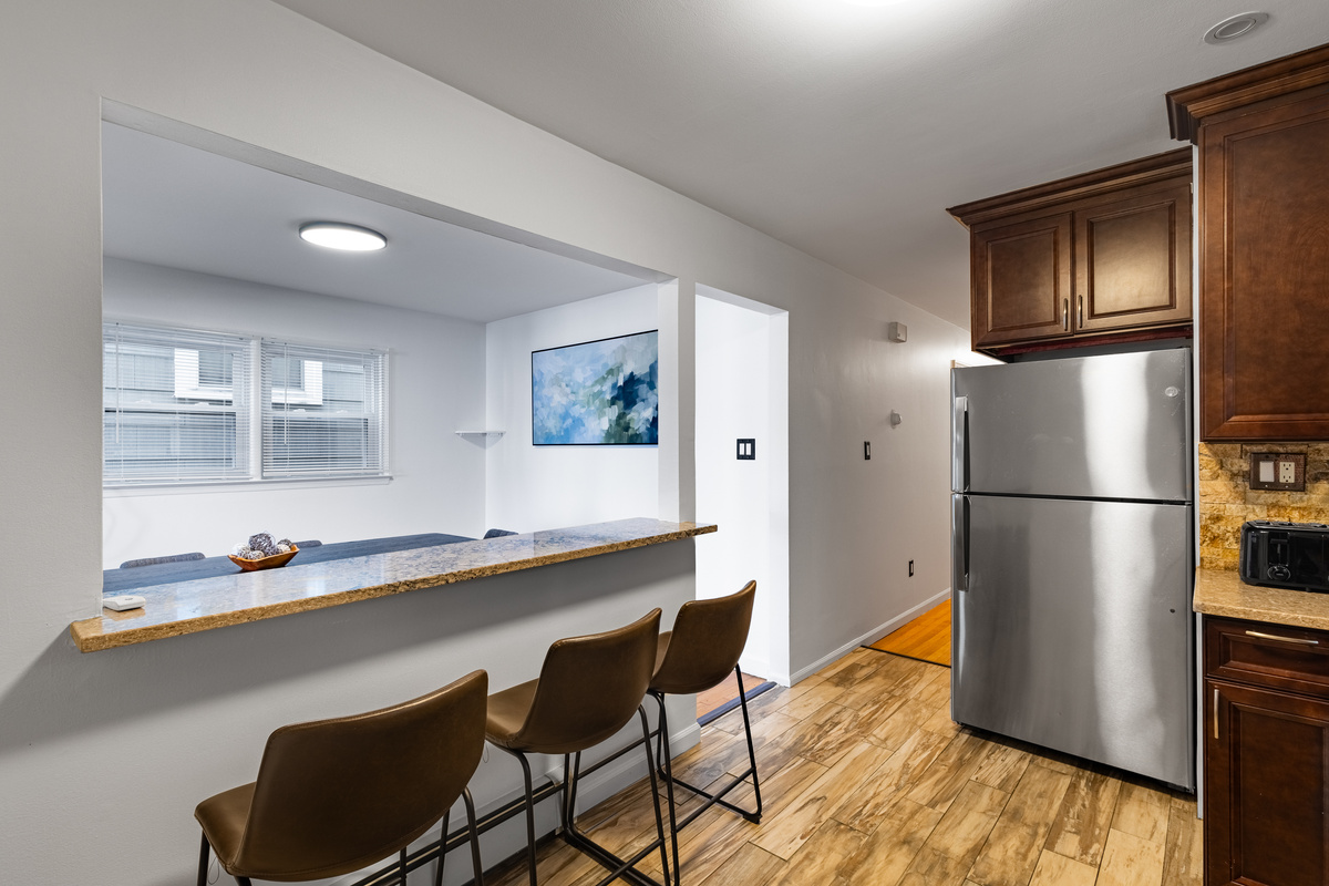 Kitchen with seating for 3