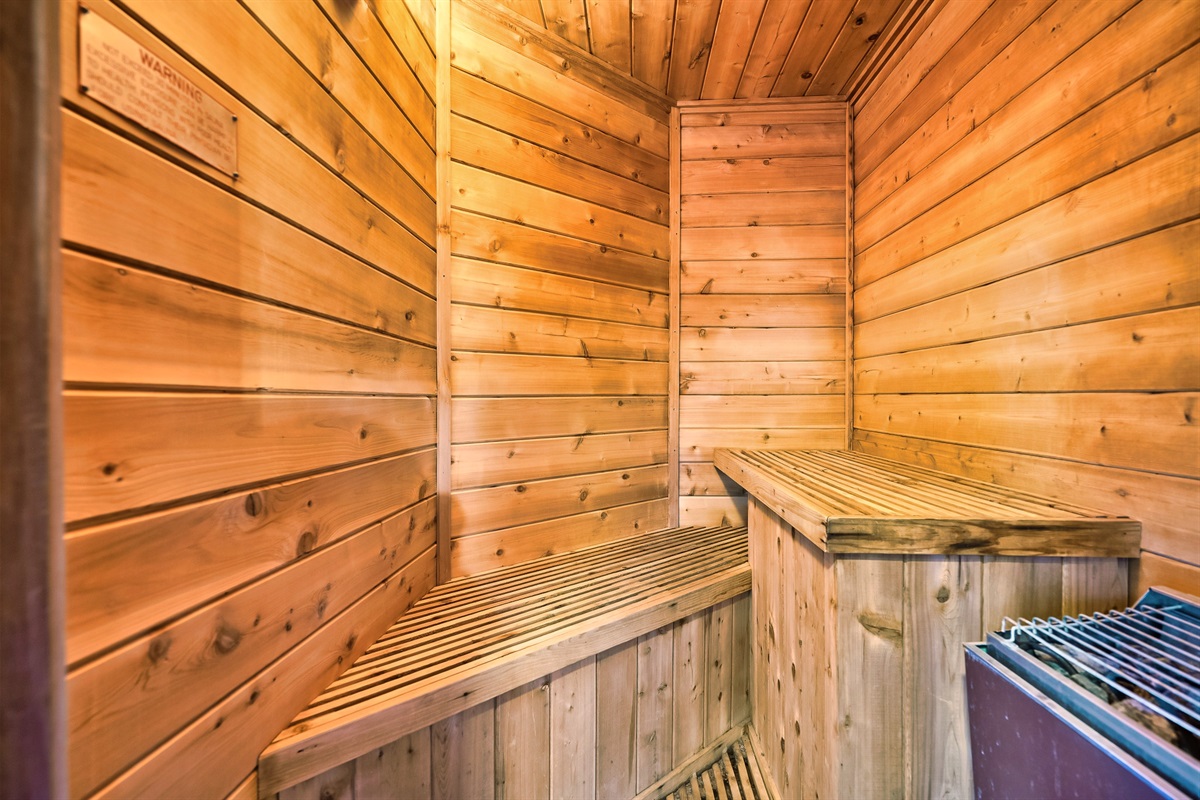 In-home sauna next to the hot tub for ultimate relaxation and recovery from a day on the slopes