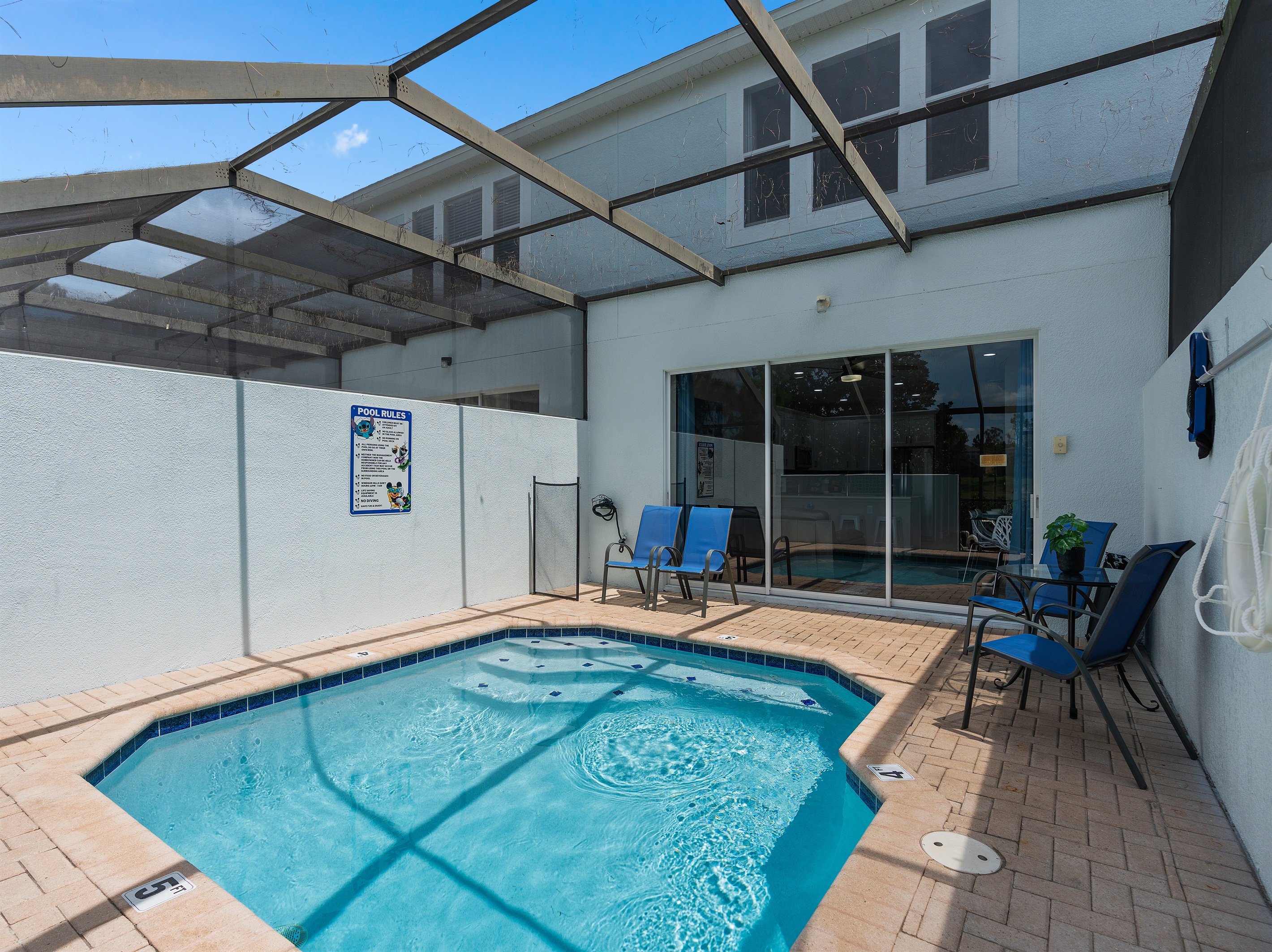 Private screened pool with lanai and no rear neighbors at Belle’s Villa