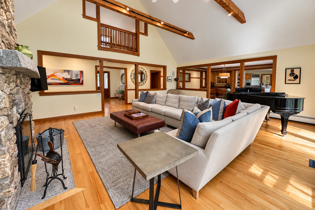 Living room with vaulted ceiling