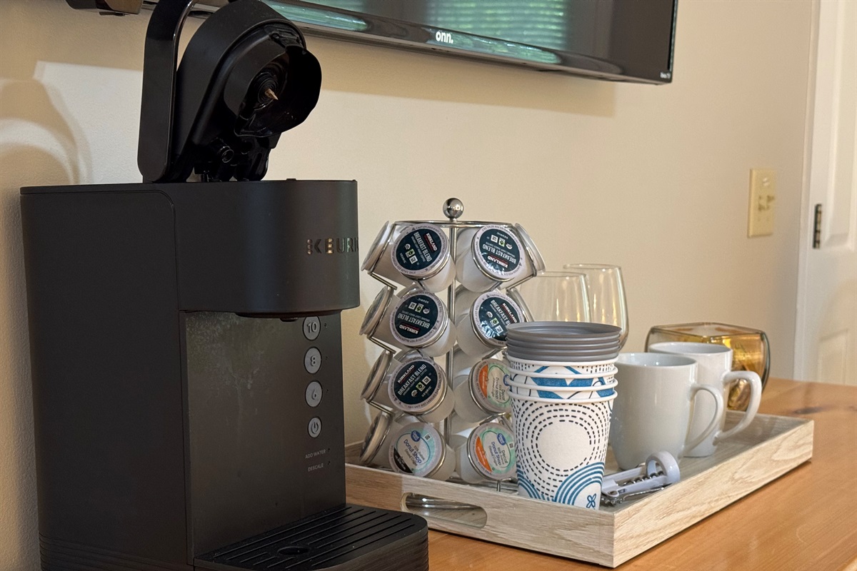 Kick back with a fresh cup of coffee on the back deck or while you watch your favorite show.