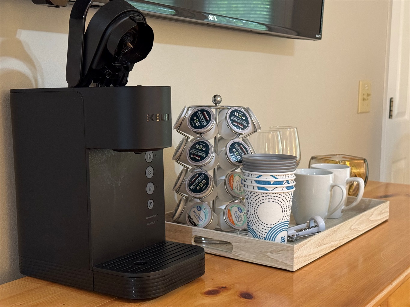 Kick back with a fresh cup of coffee on the back deck or while you watch your favorite show.