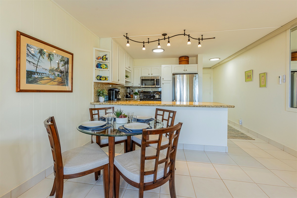 Dining Table for 4 Inside. Perfect for Game Night!