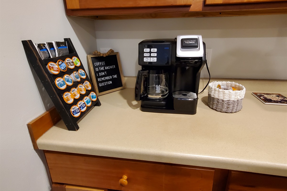 A selection of coffee and tea are available