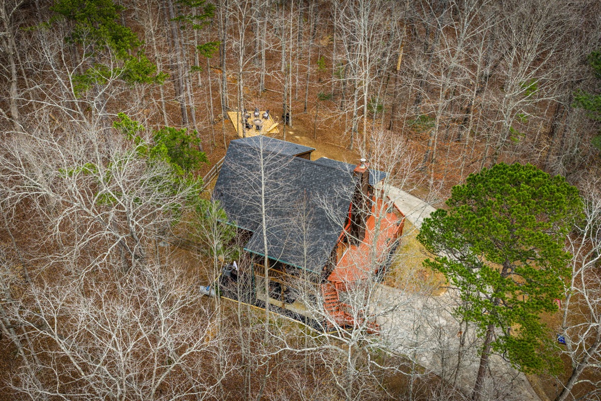 Beautiful aerial shot of the cabin.