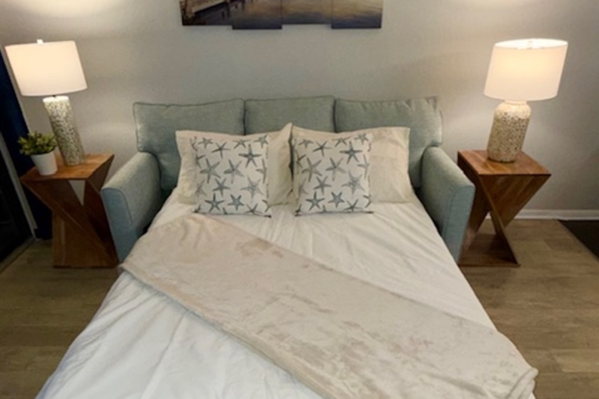 Sofa Bed in Living Room with upgraded gel foam mattress