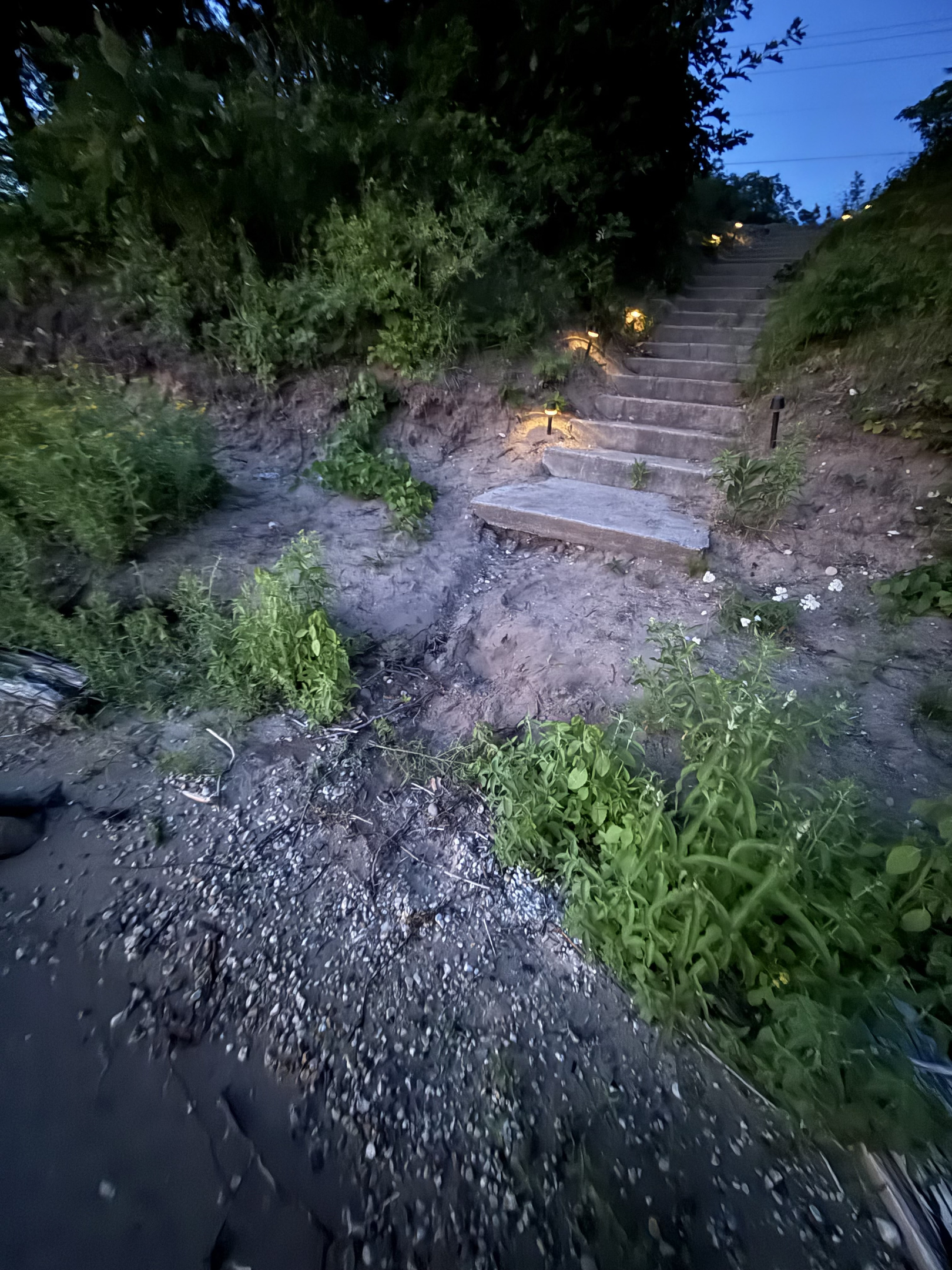 Due to erosion and high water levels, beach area is limited