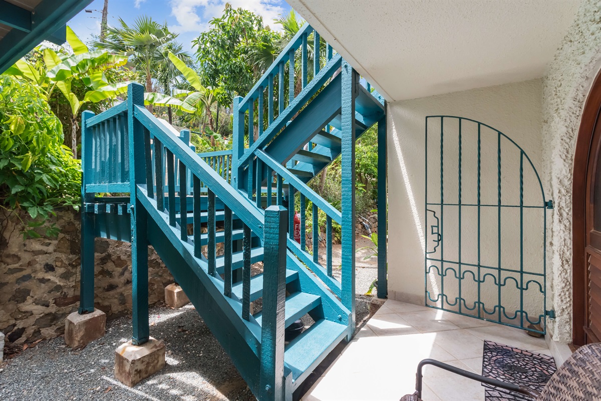 Pathway surrounded by tropical foliage leading you to your island escape.