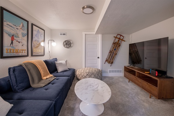 Lower level movie room and living area.