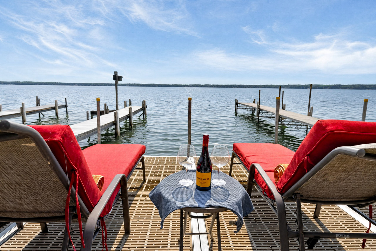 Waterfront seating overlooking the private dock