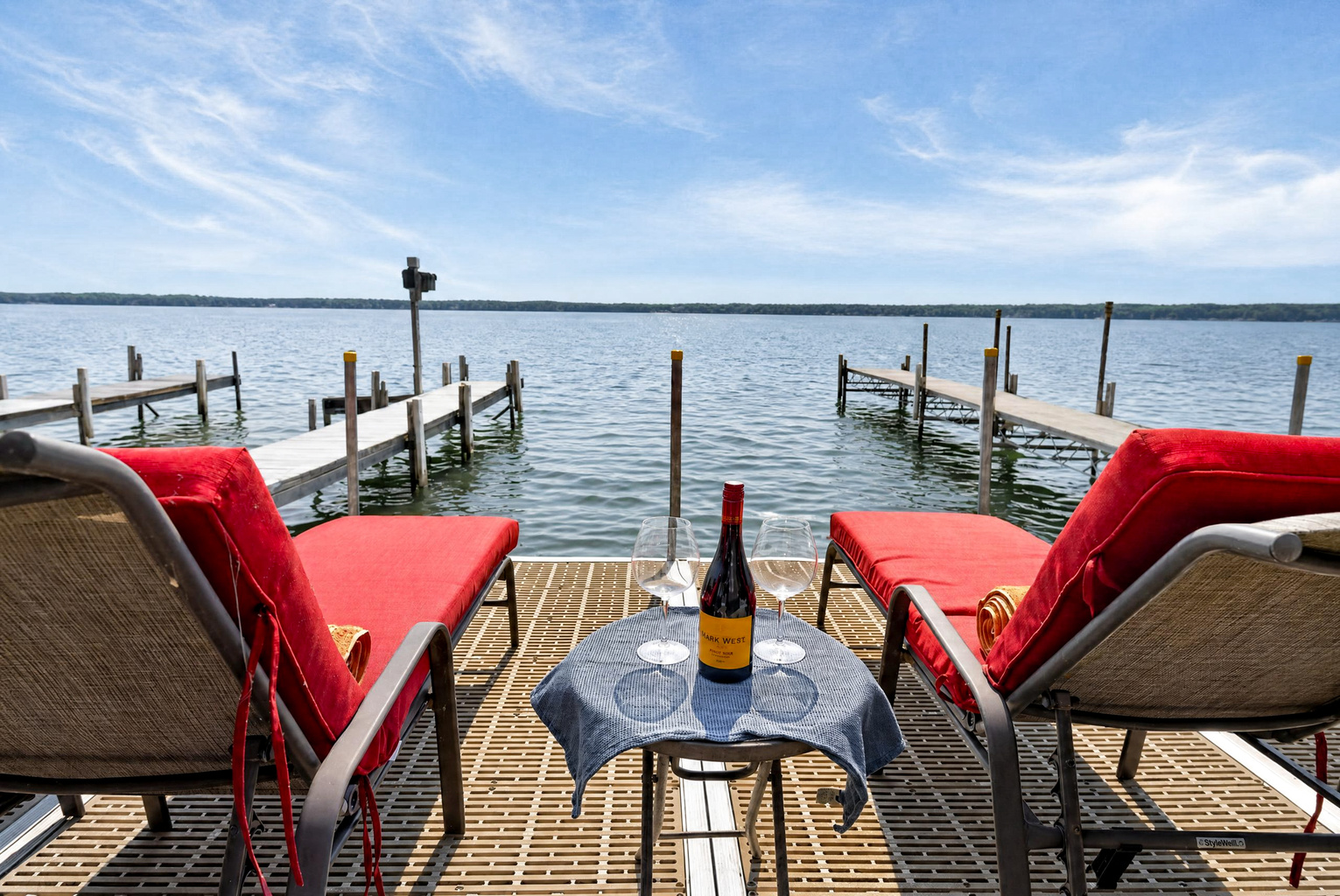 Waterfront seating overlooking the private dock