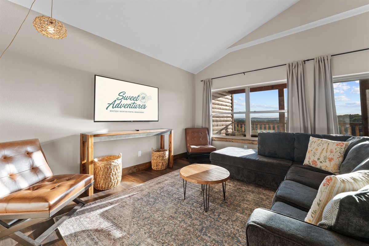Upstairs lounge with smart TV—the perfect second living space for movie nights or quiet time.
